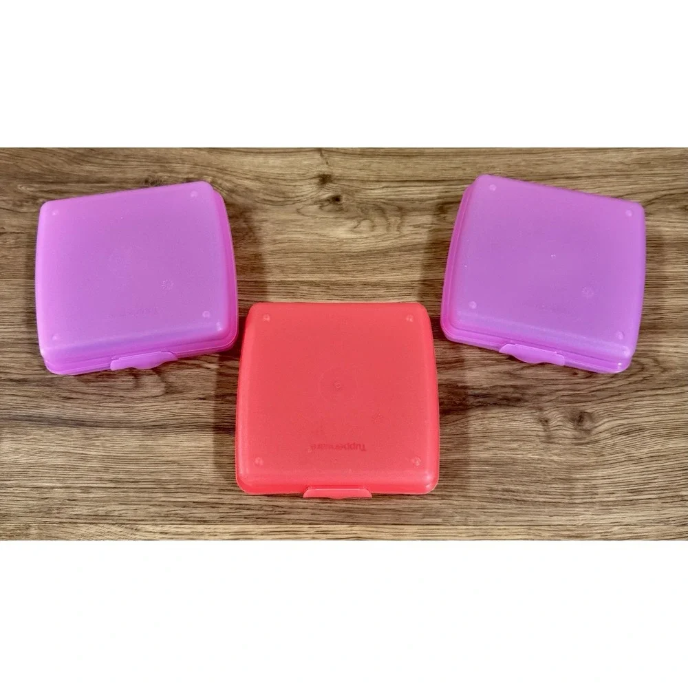 Tupperware Sandwich Keeper Set of 3 Pink Purple Hinged Lunch Boxes 5
